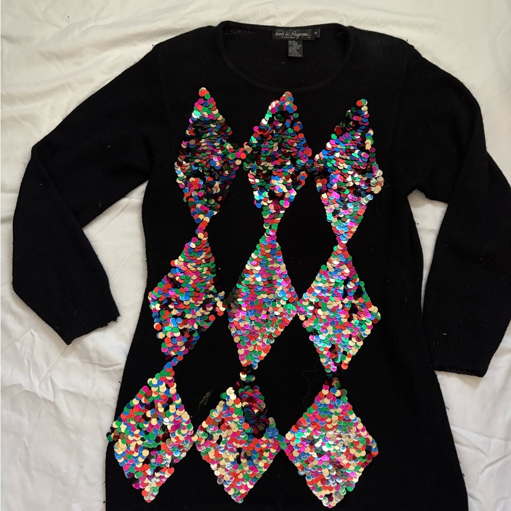 Vintage Holiday Black Sequin Sweater Dress